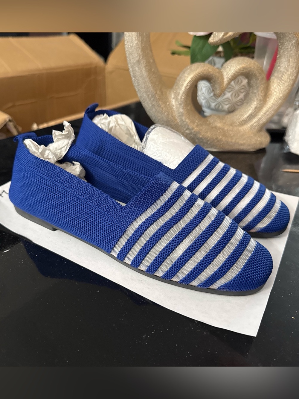 Women’s Slip-On Knit Loafers in Royal Blue and Gray